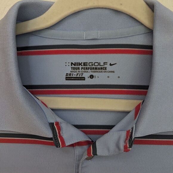 Nike Tour Performance Polo Shirt Mens Large Blue/Red Stripe Dri-Fit Golf - Picture 3 of 5